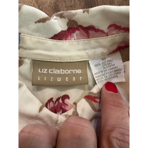 Vintage Liz Claiborne Floral Print Sleeveless Button Up Collar Shirt 10 Petite - Picture 5 of 7